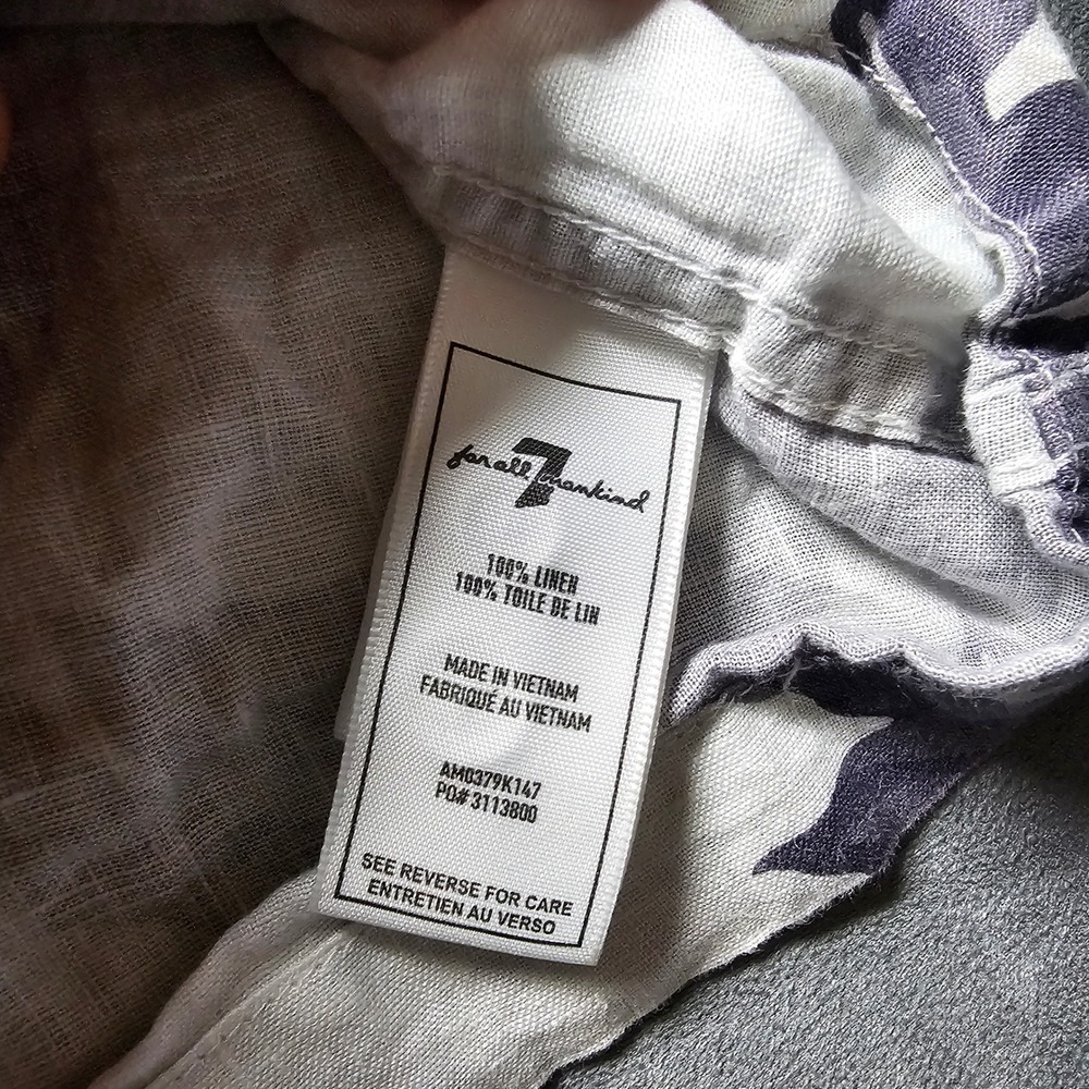 7 For All Mankind Men 100% Linen Tropical Floral Short Sleeve Shirt White Purple - Picture 4 of 10